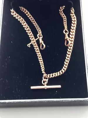 Antique Double Albert 9 Ct. Rose Gold Pocket Watch Chain & T Bar • £1250