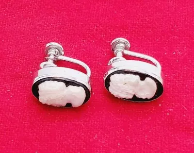 Cameo Black & White Sterling Silver Screw Back Earrings Designer Van Dell (15) • $21.50