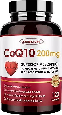 CoQ10-200mg-Softgels BioPerine & Omega-3 With PQQ 120 Servings Coenzyme Q10 • $29.99