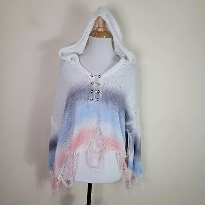 $10 • Buy POL Women's Ombre White Pink Distressed Crop Sweater Size Medium M Loose Knit