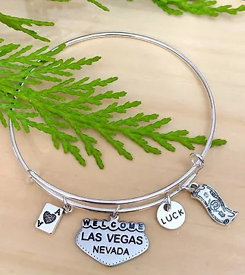 Las Vegas & Gambling Charm Expandable Bangle Bracelet • $4.50