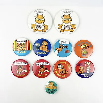 11 Vintage 70s 80s Garfield Cat Pin Buttons Odie Dog Comic Cartoon Humor • $39.99