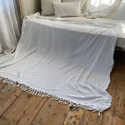 Matelasse Vintage White Woven Blanket French Bed Cover Textile Hand-made With K • $180