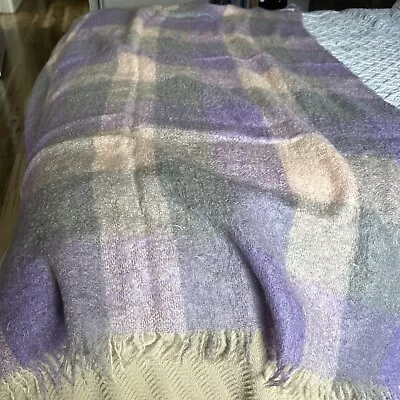 Glen Cree Mohair Throw Blanket Galloway Peach Purple Vintage Excellent • $49