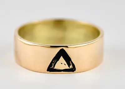 Vintage 1961 14K Yellow Gold Black Enamel Masonic Triangle Band Ring Size 10 • $355