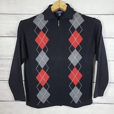 GUESS Classic Sweater Men's Black/Red Full Zip Diamond Argyle Long Sleeve • $14