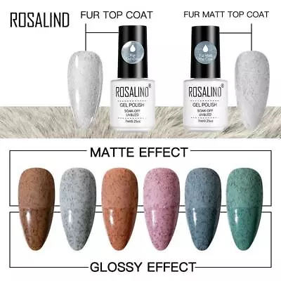 Fur Top Coat Matt Gloss Nail Gel Polish Colour UV LED Top Base Coat  ROSALIND UK • £3.25