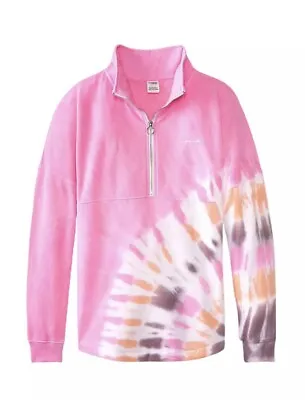 Victoria's Secret Pink Varsity Half Zip Sweatshirt Tie Dye Size Medium Oversized • $50.88
