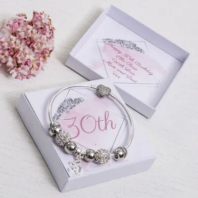 Ladies 30th 40th 50th 60th 70th 80th Birthday Gift Charm Bracelet Personalised • £14