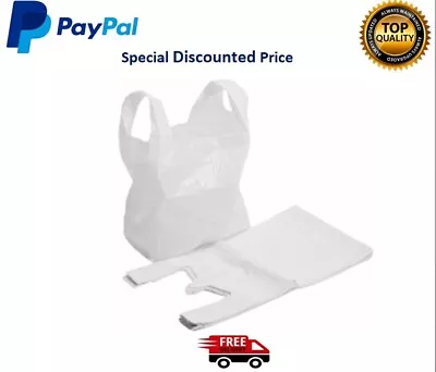 £5.49 • Buy 10-2000 Vest Carrier Bags White Strong  Plastic Style Hi Tensile Bag Lot