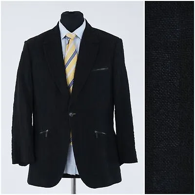 Mens Vintage Sport Coat 40S US Size VENTURO Striped Black Licra Blazer Jacket • $64.99