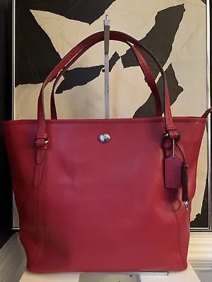 COACH Peyton Red Saffiano Zip Large Tote Bag • $75