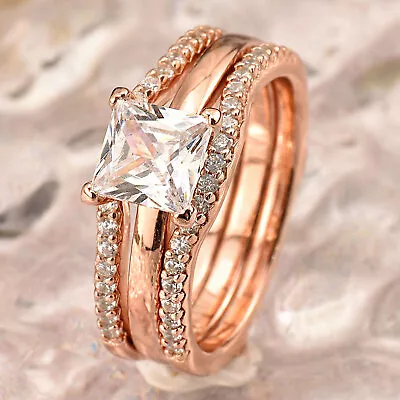 Vintage Rose Gold Engagement Wedding Ring Sets Sterling Silver CZ Ring Jewelry 8 • $33.99