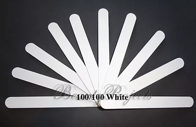 10pc White Nail Files 100/100 Grit 7  Acrylic Nail File White Plastic Center • $6.90