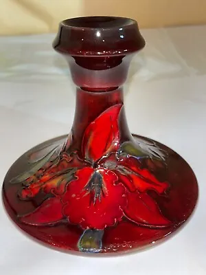 Moorcroft Red Flambe Orchid Candlestick-England-1930’s-Art Deco-Victorian-Scarce • $275