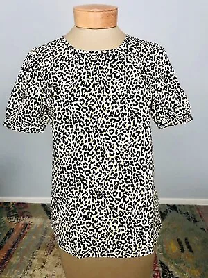 J. Crew Leopard Cheetah Animal Print Puff Sleeve Cotton Top Preppy Chic Punk XS  • $8.50