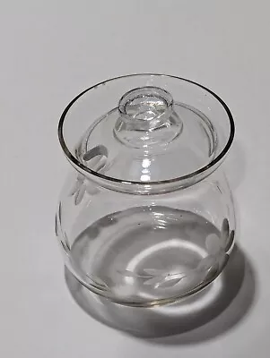 Vintage Etched Glass Sugar Bowl With Spoon Cutout In Lid Flower Design • $8.99