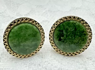 Vintage Dante Green Round Stone Gold Tone Cufflinks • $15.50