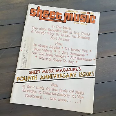 Vintage SHEET MUSIC MAGAZINE Piano/Guitar Fourth Anniversary Edition Jan 1981 • $12.99