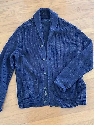 Polo Ralph Lauren Smoker Sweater Men's XL Cardigan Shawl Collar Blue • $25