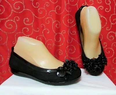 Michelle D Sz 7m Black Leather/faux Patent Leather Wedge Loafers W Beaded Vamp • $17.09