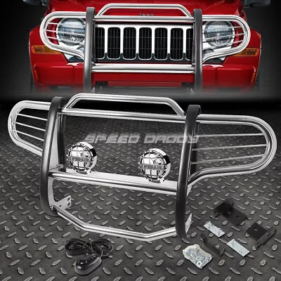 Chrome Brush Grill Guard+round Clear Fog Light For 02-07 Jeep Liberty Kj Suv • $300.88