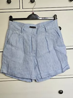 M&S Light Blue Linen Shorts With Belt Holiday Cruise Size 10 Excellent Condition • £6