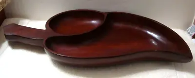 Large Mahogany Wood Leaf Divided Serving Tray Platter 21.5  Handmade In Haiti • $26.99