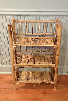 Vintage 3-Tier Burnt Bamboo 31.5  H Folding Shelf Or Small Etagere • $319