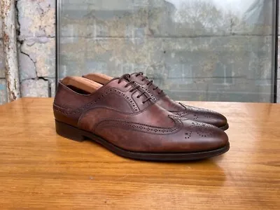 Santoni Brown Leather Brogue Shoes Size UK 8 F Made In Italy • £66