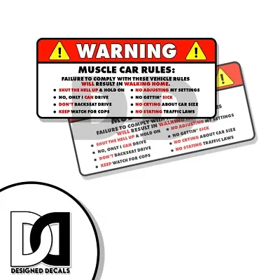 Personalized Muscle Car Rules Warning Vehicle Funny Sticker Decal 2PK 5  DD • $3.49