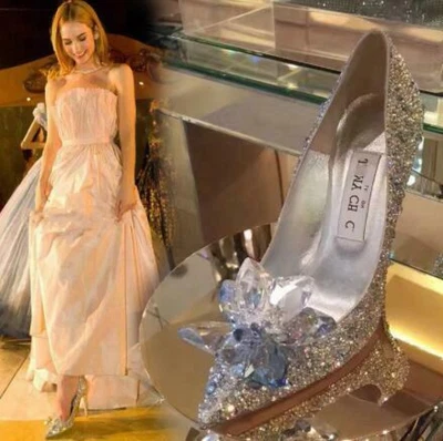 Silver Wedding Party Diamond Pumps Crystal Stiletto Mid Heels Shoes • £59.99