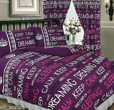 Keep Calm And Carry On Dreaming Plum Purple Berry Double Bed Duvet Set • £18.99