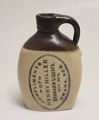 Rare Henry Hiller Miniature Whiskey Flat Advertising Stoneware Jug Antique HTF • $299.99