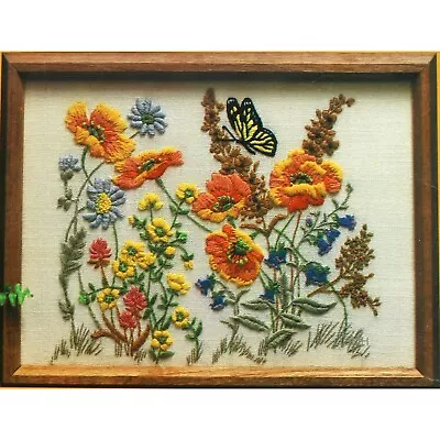 SUNSHINE GARDEN Vintage Crewel Embroidery Kit Butterfly Flowers Cottage Core Boh • $53.99