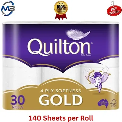 $37.90 • Buy Toilet Paper 30 Rolls Quilton 4 Ply White Soft Tissue Bulk Quilton Gold-Softness