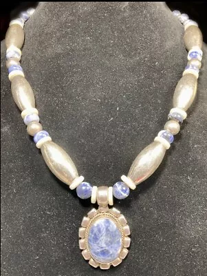 Stunning Vintage Taxco 925/ Sodalite Pendant And Necklace 19-22 Inches 70 Grams! • $18.50