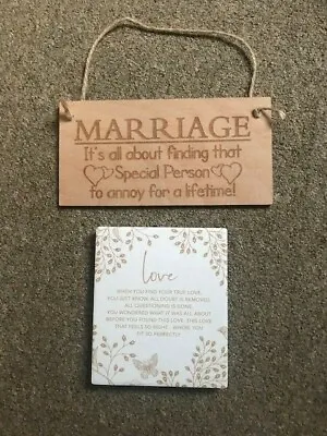 'Marriage' Hanging Plaque + 'Love' Hanging Or Stand Alone Plaque❤️ • £6.50