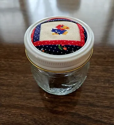 Vintage MCM Ball Quilted Crystal Jar With KU Kansas Jayhawk Cross Stitched Lid • $9.99