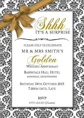 £6.49 • Buy PERSONALISED SURPRISE GOLDEN WEDDING PARTY INVITES Shh Invitations Pack Of 10
