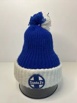 VTG Pom Beanie Stocking Cap Hat Railroad Santa Fe Burlington Northern Train • $17.95