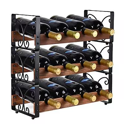 Rustic 3 Tier Stackable Wine Rack Freestanding Organizer Holder Stand • $40.66