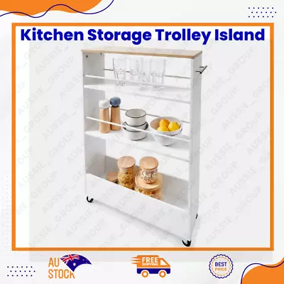 White Slimline Trolley Kitchen Storage Trolley Island With Wheels Particle Board • $42.88