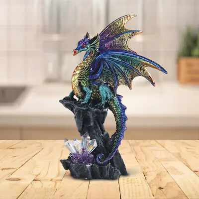 Medieval Purple Dragon Guarding Gemstone Statue 6 H Fantasy Figurine Room Decor • $21.51