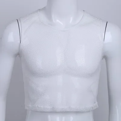 £4.79 • Buy Men String Mesh Vest Fitted Zipper Muscle Gym Training Tank Top T Shirt Fish Net