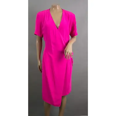 Dana Buchman Vtg 80s Dress Women 10 100% Silk Pink True Wrap Cocktail Office • $29.99