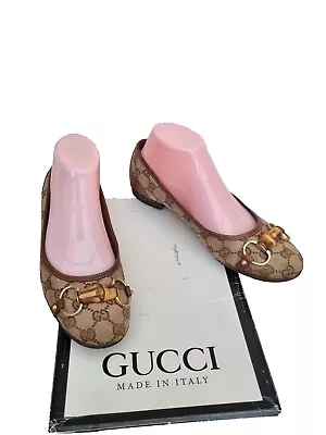 Gucci Authentic Lady's Flats Monogram Pumps Ballet Shoes Sz Eur38.5 UK 5.5 • £134.99