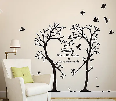 Family Love Heart Tree Wall Art Sticker Wall Decal Tree Sticker Home Decor • £15.99