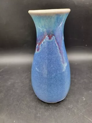 Signed Vintage Hand Thrown Studio Art Pottery Drip Glaze Vase Purple Pink Blue • $25