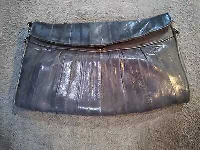 Vintage Eel Skin Gray Clutch W/Shoulder Strap Handbag Purse  7x13  • $9.99